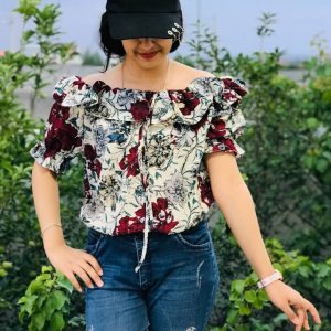شومیز یقه کشی گلدار