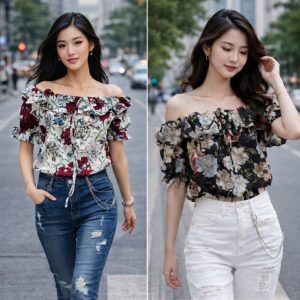 شومیز یقه کشی گلدار