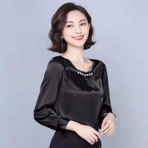 شومیز ساتن یقه مرواریدی